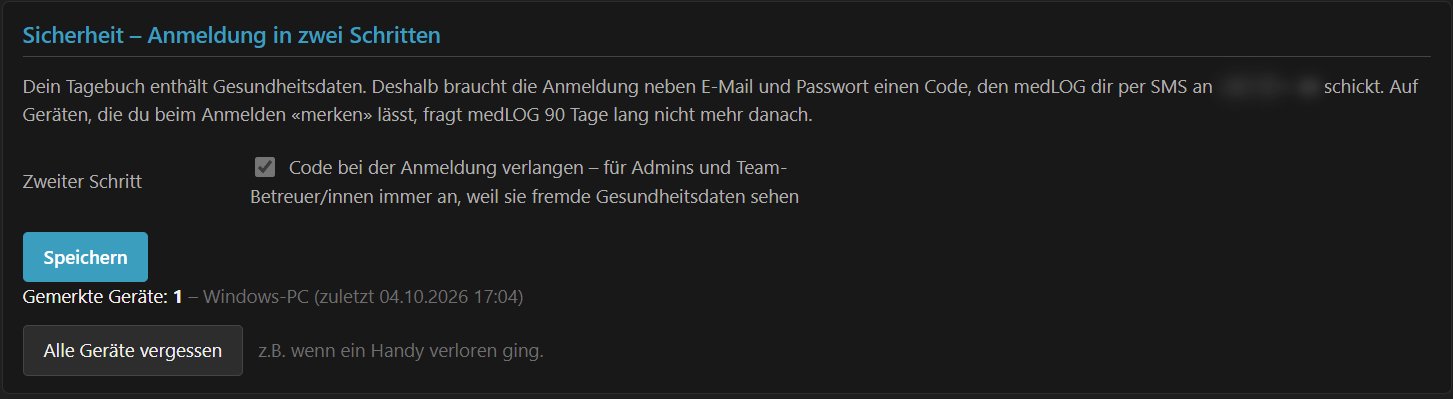 Konto: Karte Sicherheit mit zweitem Schritt und gemerkten Geräten