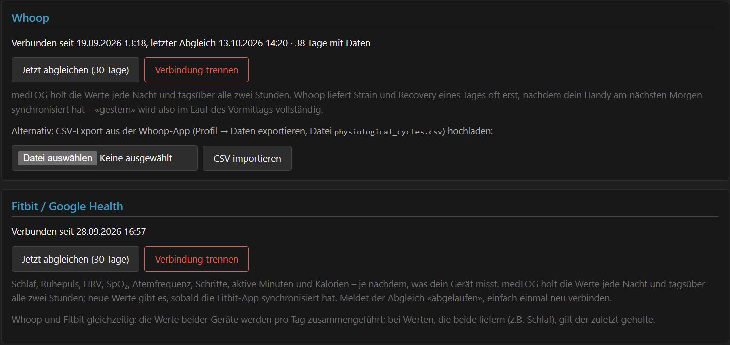 Karten Whoop und Fitbit / Google Health im Konto